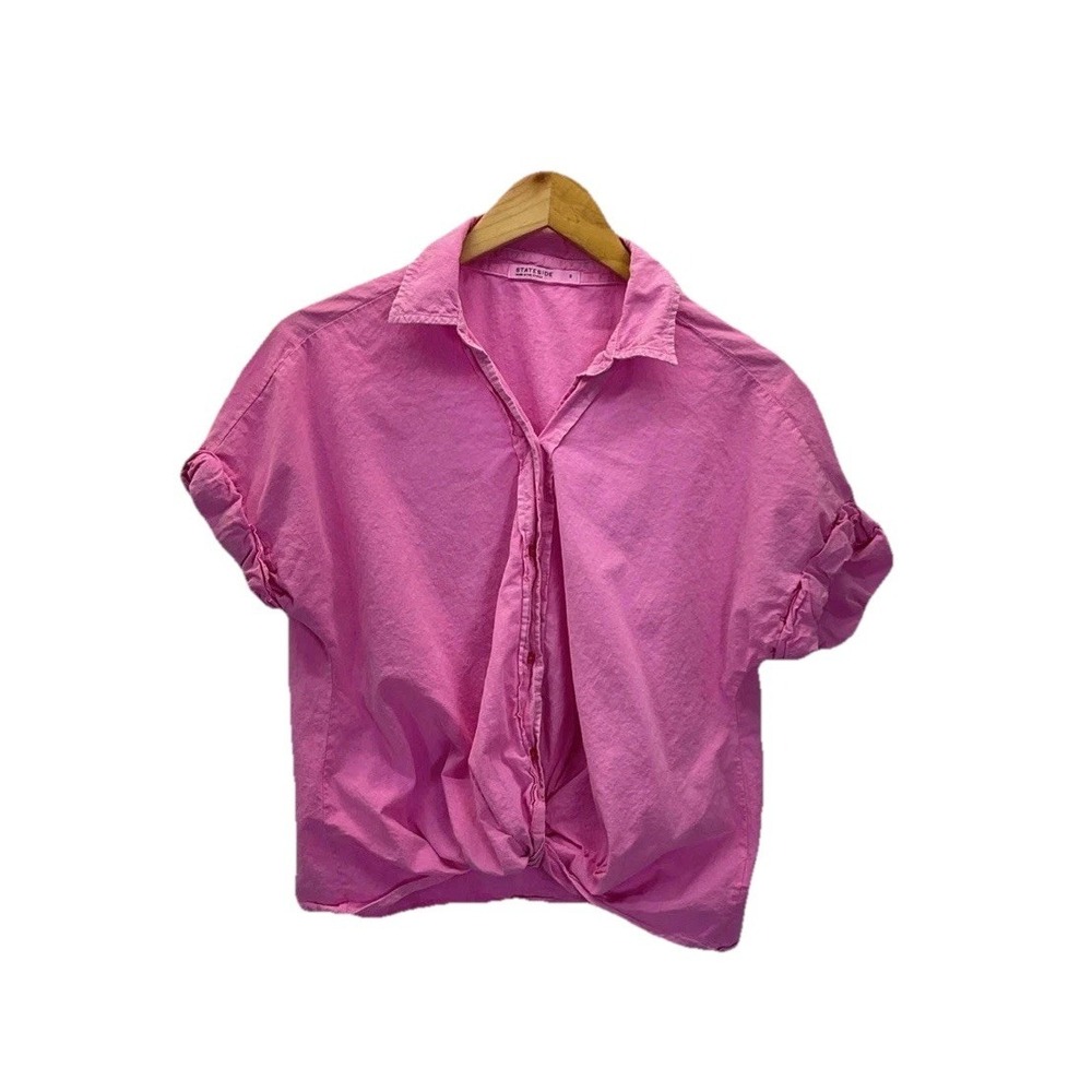 Stateside Short Sleeve Front Twist Shirt Pink S Cotton Beach Resort Casual